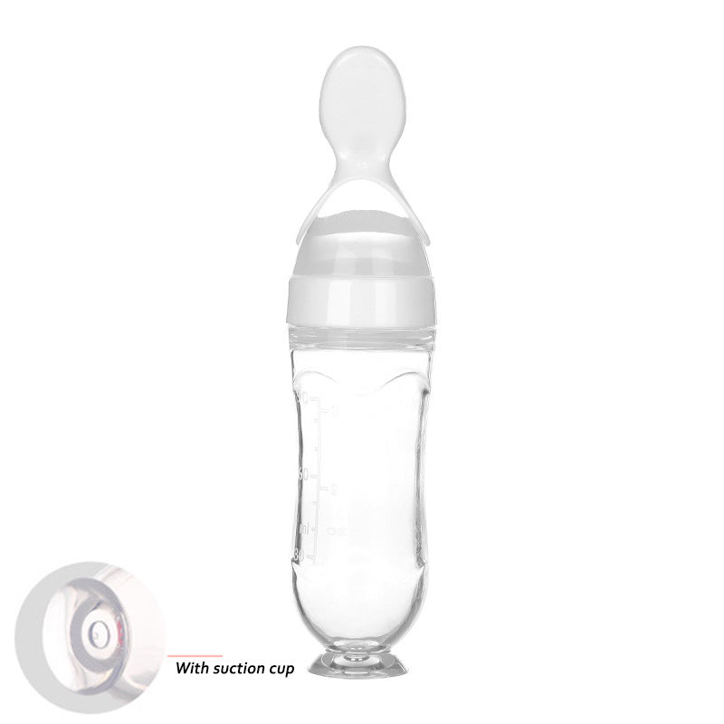 Safe Silicone Squeeze Baby Feeding Bottle with Spoon – Perfect for Newborns & Toddlers