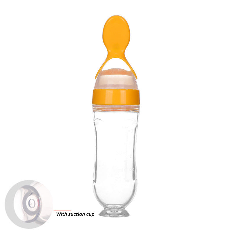 Safe Silicone Squeeze Baby Feeding Bottle with Spoon – Perfect for Newborns & Toddlers