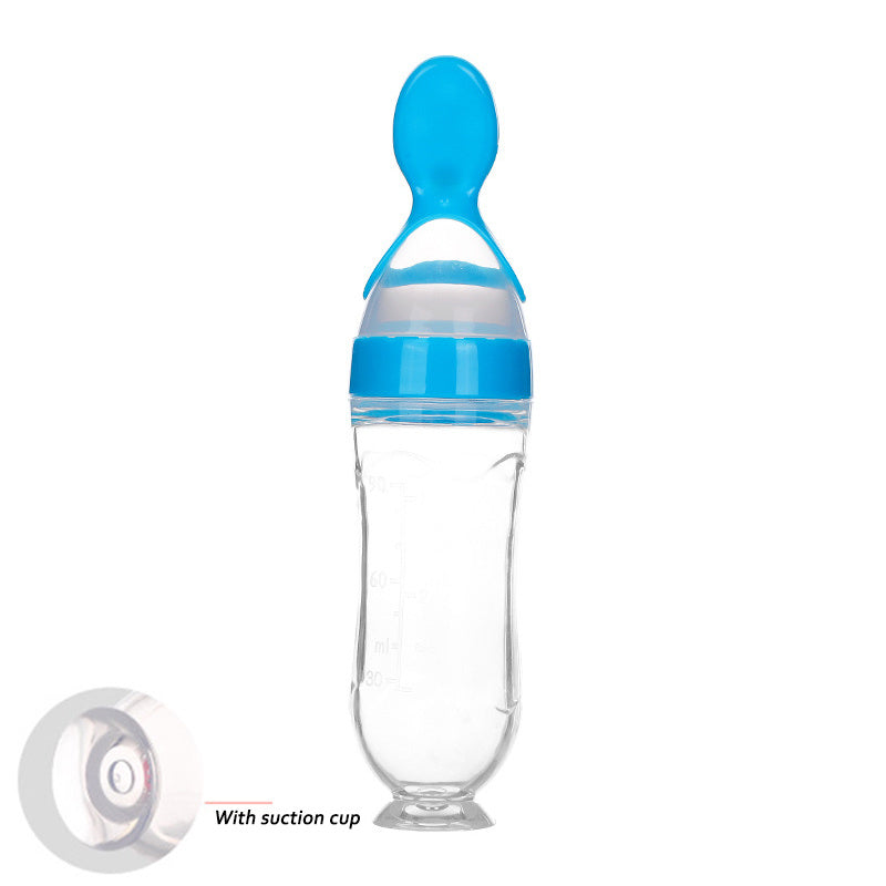 Safe Silicone Squeeze Baby Feeding Bottle with Spoon – Perfect for Newborns & Toddlers