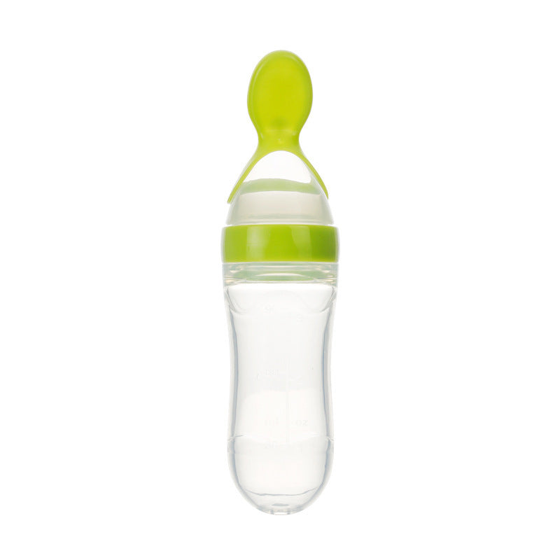 Safe Silicone Squeeze Baby Feeding Bottle with Spoon – Perfect for Newborns & Toddlers