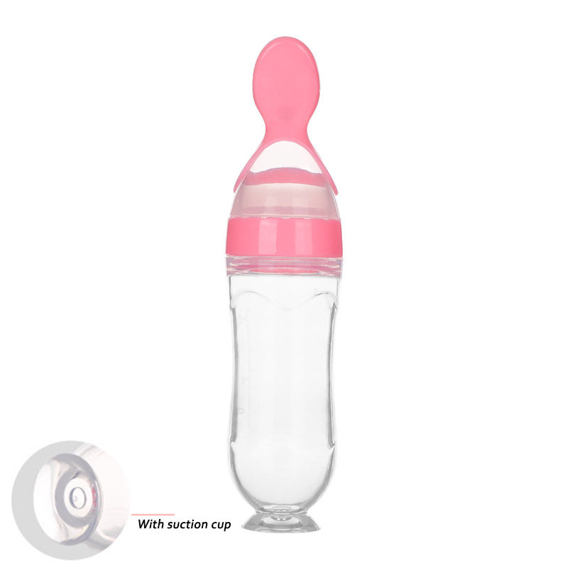 Safe Silicone Squeeze Baby Feeding Bottle with Spoon – Perfect for Newborns & Toddlers