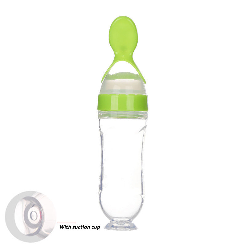 Safe Silicone Squeeze Baby Feeding Bottle with Spoon – Perfect for Newborns & Toddlers